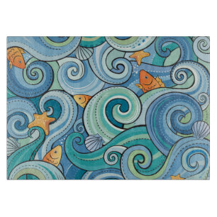 Tabla De Cortar Peces entre el patrón de las olas