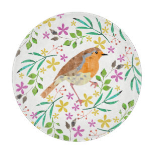 Tabla De Cortar Pecho Rojo Robin, ave de Navidad