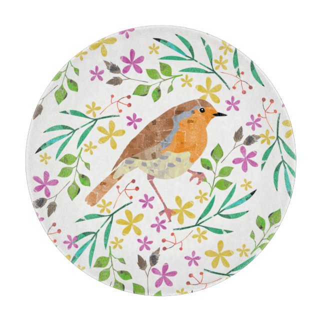 Tabla De Cortar Pecho Rojo Robin, ave de Navidad (Anverso)