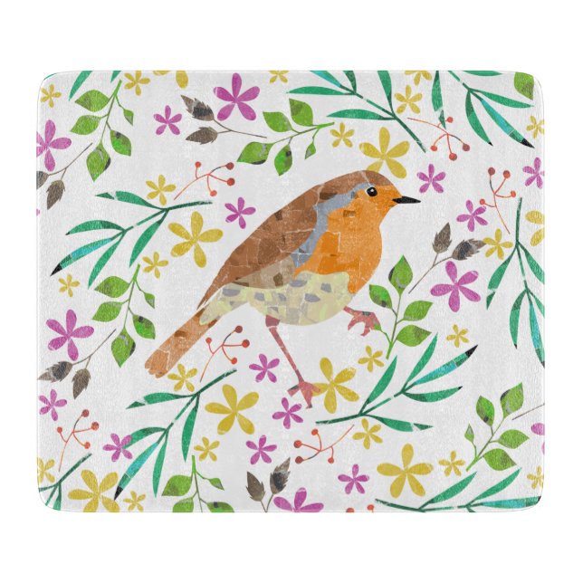 Tabla De Cortar Pecho Rojo Robin, ave de Navidad (Anverso)