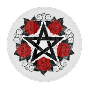 Tabla De Cortar Pentagram con rosas rojas