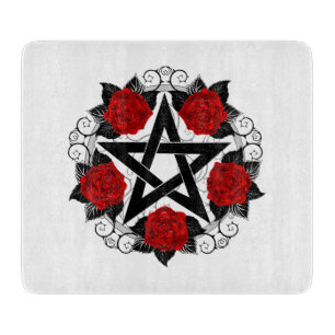 Tabla De Cortar Pentagram con rosas rojas