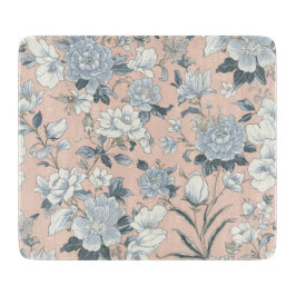 Tabla De Cortar Peonías Azules Floral Vintage Botánico Melocotón