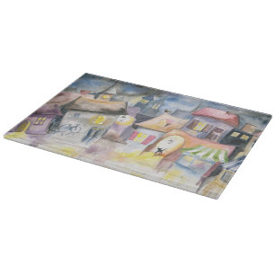 Tabla De Cortar Pequeña ciudad en la noche