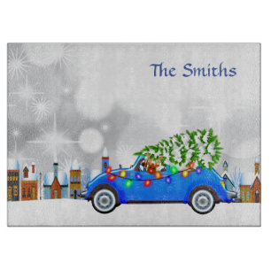 Tabla De Cortar Pequeño Personalizado de Navidades de coches y árb