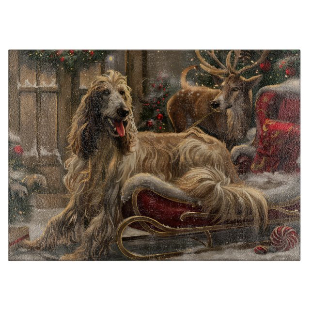 Tabla De Cortar Perro afgano navideño festivo (Anverso)
