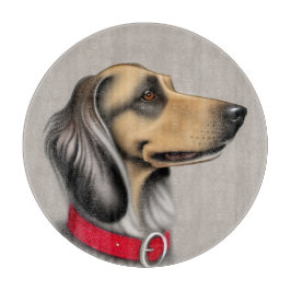 Tabla De Cortar Perro agraciado con collar rojo posado de lado