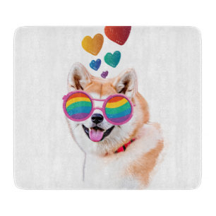 Tabla De Cortar Perro Akita con Corazones Día de San Valentín
