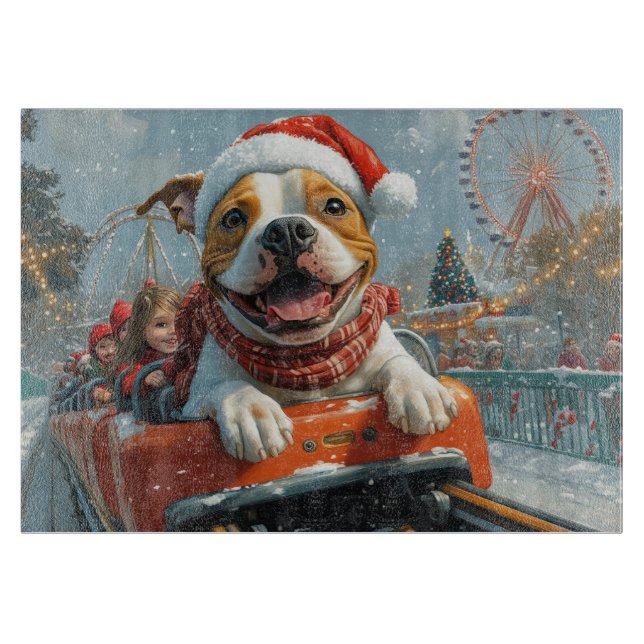 Tabla De Cortar Perro American Staffordshire Navidad (Anverso)