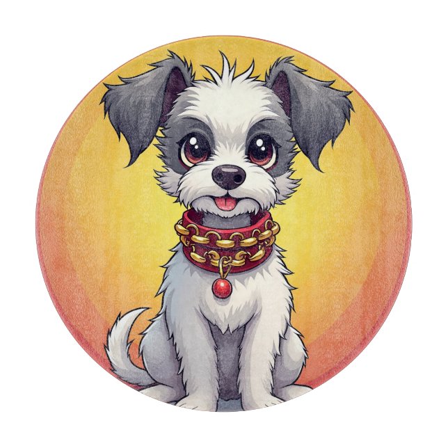 Tabla De Cortar Perro animado lindo con collar (Anverso)