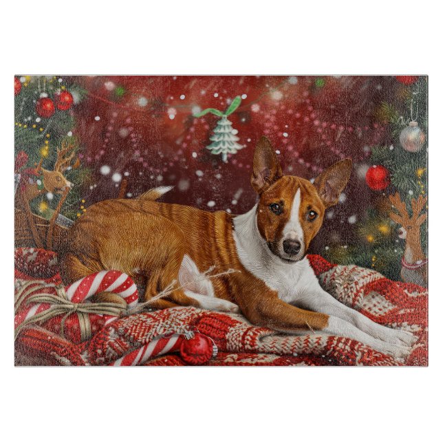Tabla De Cortar Perro Basenji Navidad Festiva (Anverso)