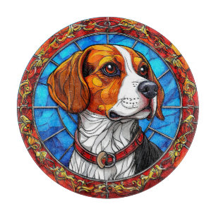 Tabla De Cortar Perro Beagle en Arte de Vidrio Teñido Vibrante