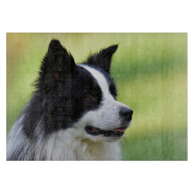 Tabla De Cortar Perro Border Collie negro y blanco (Anverso)