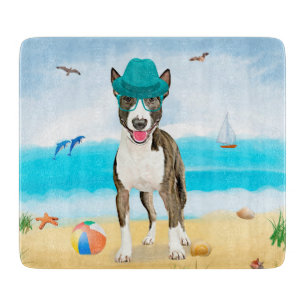 Tabla De Cortar Perro Bull Terrier en la Playa
