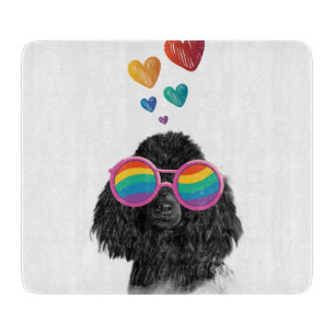 Tabla De Cortar Perro Caniche con Corazones Día de San Valentín
