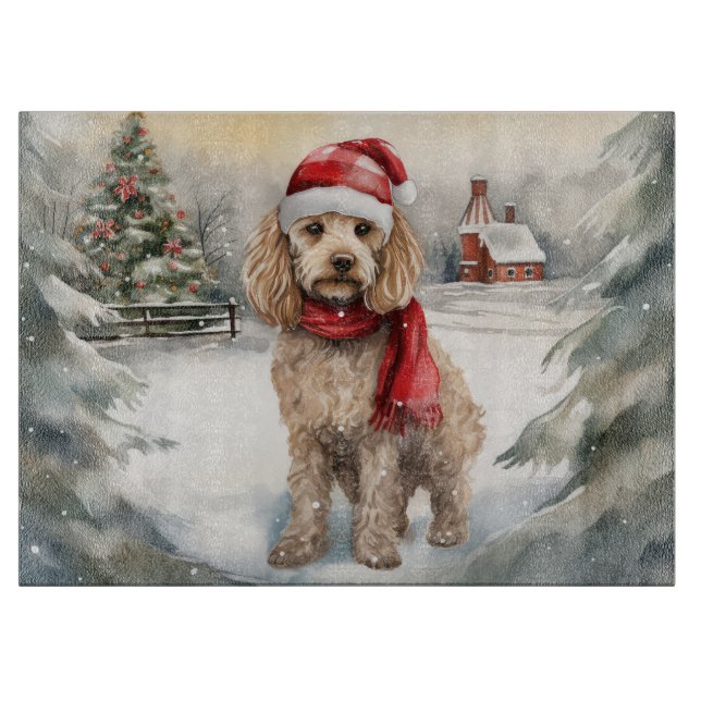 Tabla De Cortar Perro Cockapoo en Navidades de nieve (Anverso)