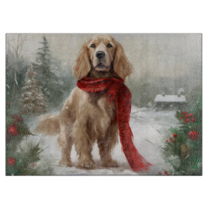 Tabla De Cortar Perro Cocker Spaniel en Navidad con Nieve