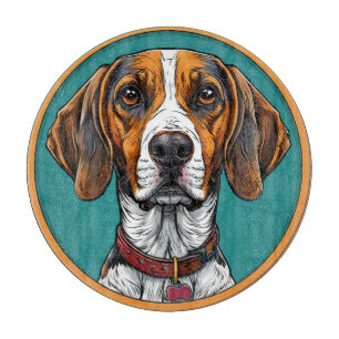 Tabla De Cortar Perro con collar en un marco circular