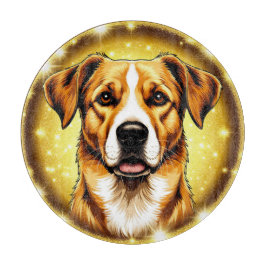 Tabla De Cortar Perro con fondo dorado
