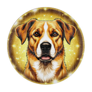 Tabla De Cortar Perro con fondo dorado