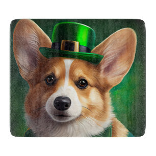 Tabla De Cortar Perro Corgi con vestido de San Patricio