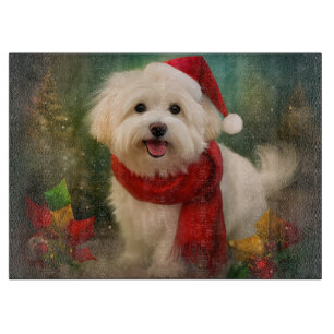 Tabla De Cortar Perro Coton De Tulear en Navidades de Nieve