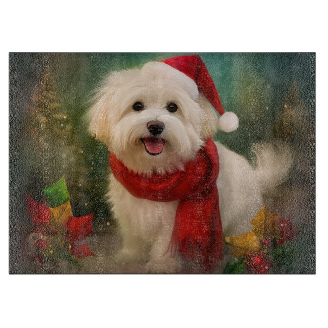 Tabla De Cortar Perro Coton De Tulear en Navidades de Nieve (Anverso)