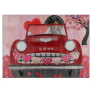 Tabla De Cortar Perro Dachshund conduciendo coche con corazones de