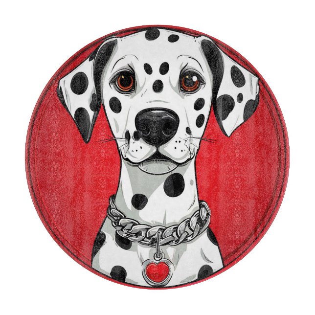 Tabla De Cortar Perro dálmata con collar de corazón rojo (Anverso)