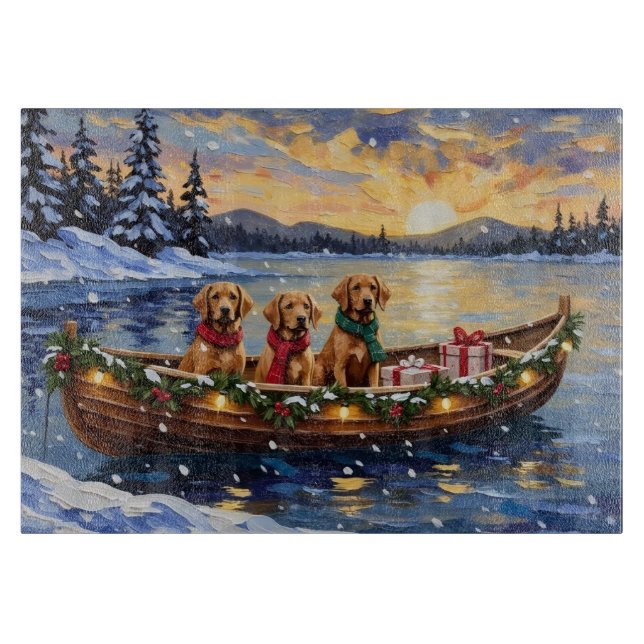 Tabla De Cortar Perro de Agua de Chesapeake Navidad Barco Fiesta (Anverso)