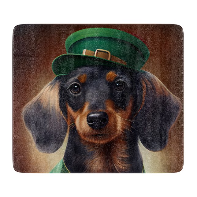 Tabla De Cortar Perro de Dachshund con vestido de San Patricio (Anverso)