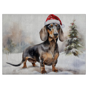 Tabla De Cortar Perro de Dachshund en Navidades de nieve