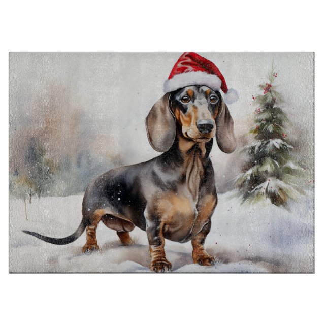 Tabla De Cortar Perro de Dachshund en Navidades de nieve (Anverso)