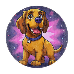 Tabla De Cortar Perro de dibujos animados juguetón con colores vib