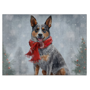 Tabla De Cortar Perro de ganado australiano en Navidad con nieve