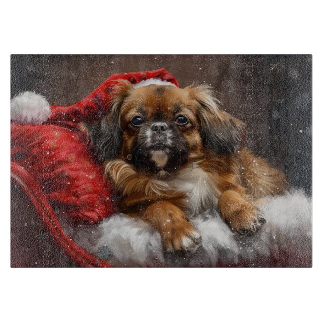 Tabla De Cortar Perro de raza Spaniel Tibetano Navidad Festiva (Anverso)