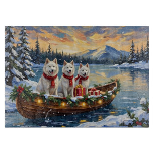 Tabla De Cortar Perro Eskimo Americano Blanco Navidad Barco Fiesta