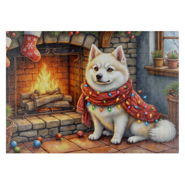 Tabla De Cortar Perro Esquimal Americano Chimenea con Luces de Nav (Anverso)