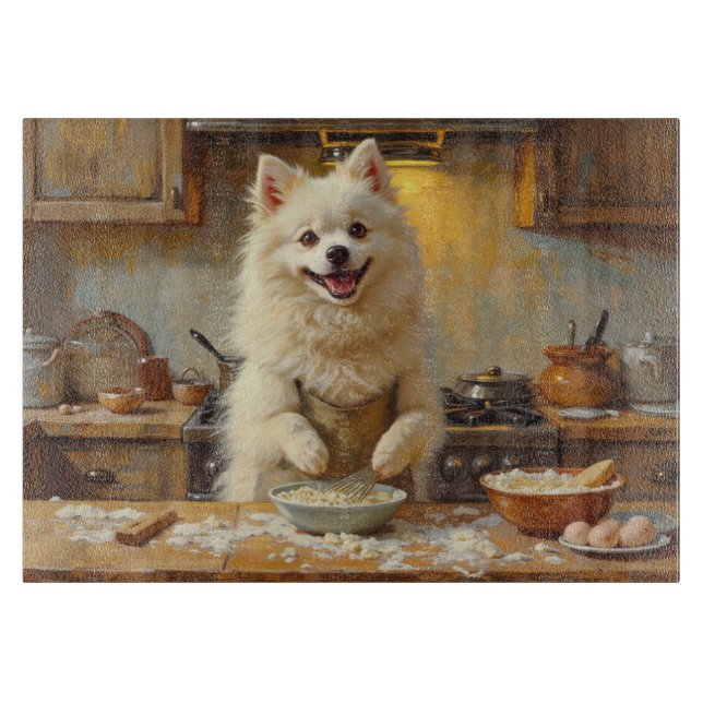 Tabla De Cortar Perro Esquimal Americano Cocinando en la Cocina (Anverso)