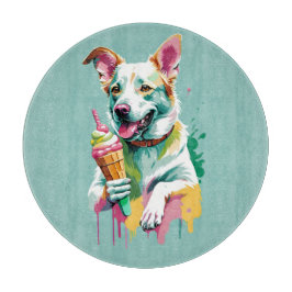Tabla De Cortar Perro feliz comiendo un helado
