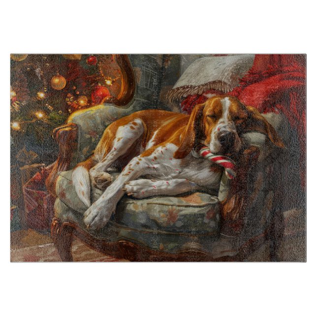 Tabla De Cortar Perro Foxhound Americano Inglés de Navidad Festiva (Anverso)