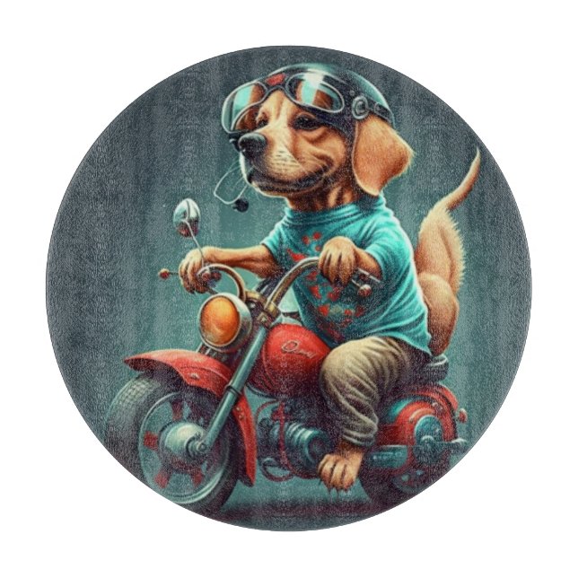 Tabla De Cortar Perro Guay conduciendo una moto (Anverso)