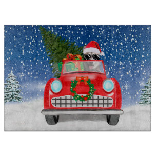 Tabla De Cortar Perro Husky Siberiano Conduciendo Coche En Navidad