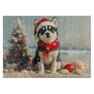 Tabla De Cortar Perro Husky Siberiano Navidad Vintage Playa