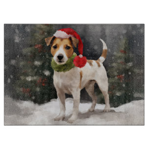 Tabla De Cortar Perro Jack Russell en Navidad con Nieve