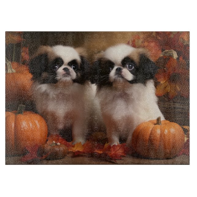 Tabla De Cortar Perro Japonés Chin Otoño Halloween (Anverso)