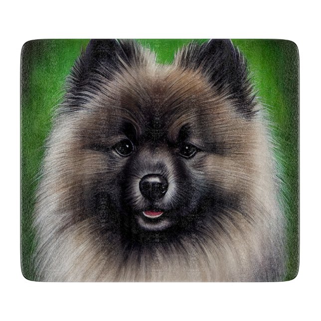 Tabla De Cortar Perro Keeshond con vestido de San Patricio (Anverso)