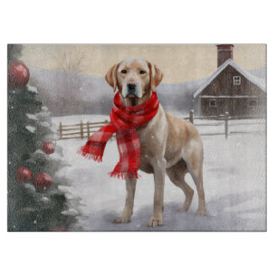 Tabla De Cortar Perro Labrador en Navidad con Nieve