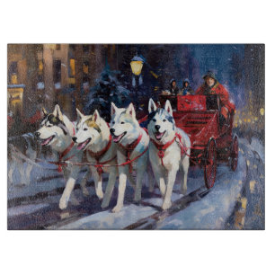 Tabla De Cortar Perro lobo siberiano Temporada festiva de Navidad