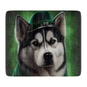 Tabla De Cortar Perro Malamute de Alaska con vestido de San Patric